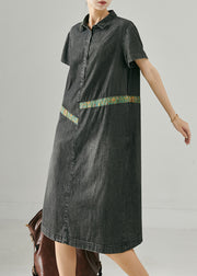 French Black Oversized Patchwork Denim Dresses Summer