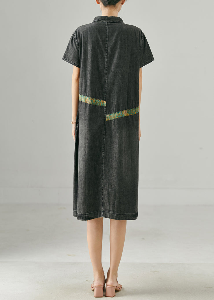 French Black Oversized Patchwork Denim Dresses Summer