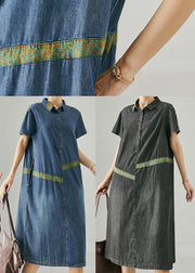 French Black Oversized Patchwork Denim Dresses Summer