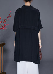 French Black Oversized Patchwork Low High Design Cotton Top Summer