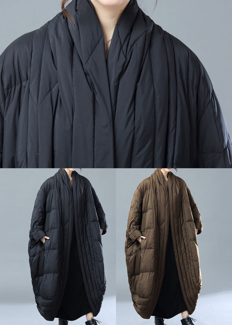 French Black Oversized Pockets Duck Down Witner Coat