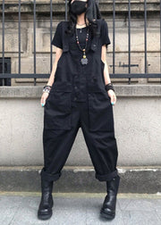 French Black Patchwork Button Solid Jumpsuit Summer