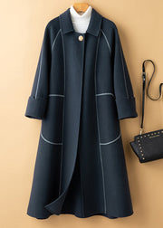 French Black Peter Pan Collar Button Woolen Coats Winter