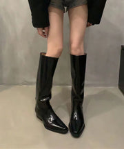 French Black Pointed Toe Autumn Winter Knight Boots