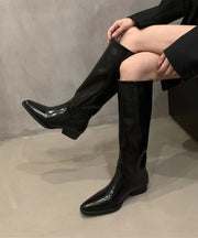 French Black Pointed Toe Autumn Winter Knight Boots