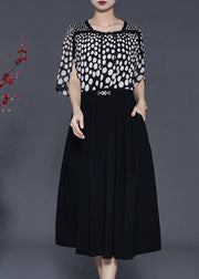 French Black Print Patchwork Spandex Dresses Batwing Sleeve