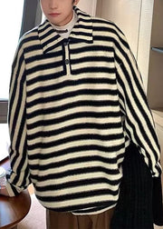 French Black Striped Button Knit Men Sweaters Winter