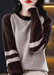 French Black Striped Patchwork Cashmere Knit Sweater Fall