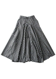 French Black White Plaid Wrinkled Patchwork Cotton Skirts Summer