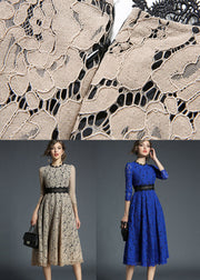 French Blue Hollow Out Embroideried Patchwork Lace Dresses Summer