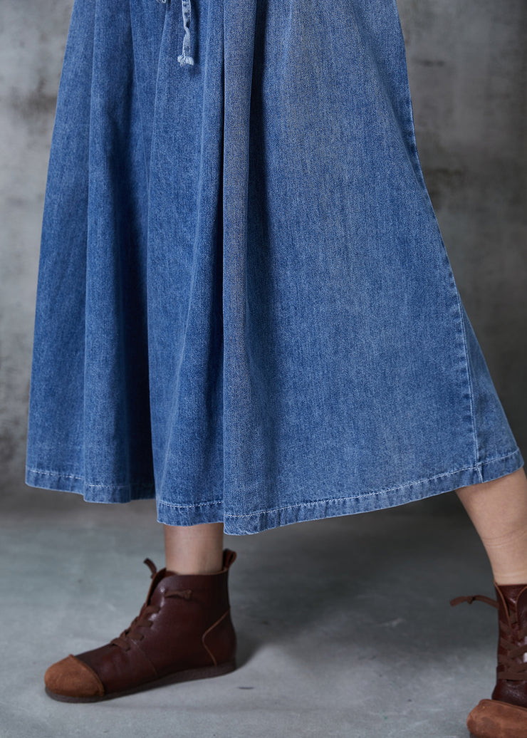 French Blue Oversized Denim Wide Leg Pants Summer