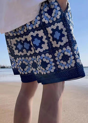 French Blue Pockets Elastic Waist Cotton Men Shorts Summer