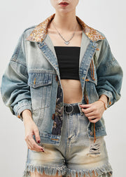 French Blue Tasseled Patchwork Denim Jacket Spring