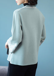 French Blue V Neck Button Print Patchwork Knit Coats Fall