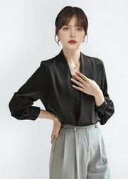 French Boutique White Satin Shirt Tops Fall