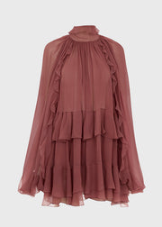 French Brick Red Ruffled Patchwork Chiffon Shirt Tops Fall