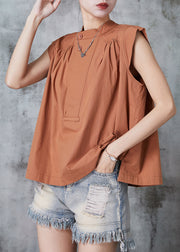 French Caramel Stand Collar Cotton Tank Sleeveless