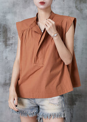 French Caramel Stand Collar Cotton Tank Sleeveless