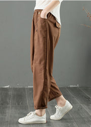 French Coffee Oversized Patchwork Button Cotton Harem Pants Summer