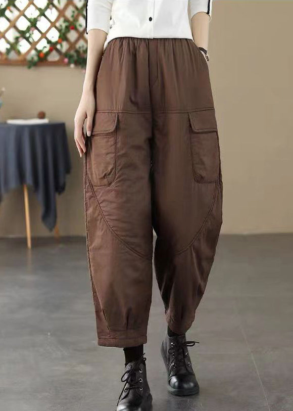 French Coffee Oversized Thick Fine Cotton Filled Harem Pants Winter