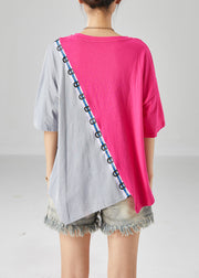 French Colorblock Asymmetrical Patchwork Cotton Tank Tops Summer