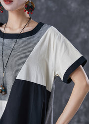 French Colorblock Oversized Patchwork Linen Maxi Dress Summer