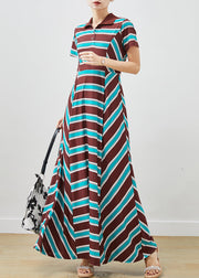 French Colorblock Striped Exra Large Hem Cotton Maxi Dress Spring