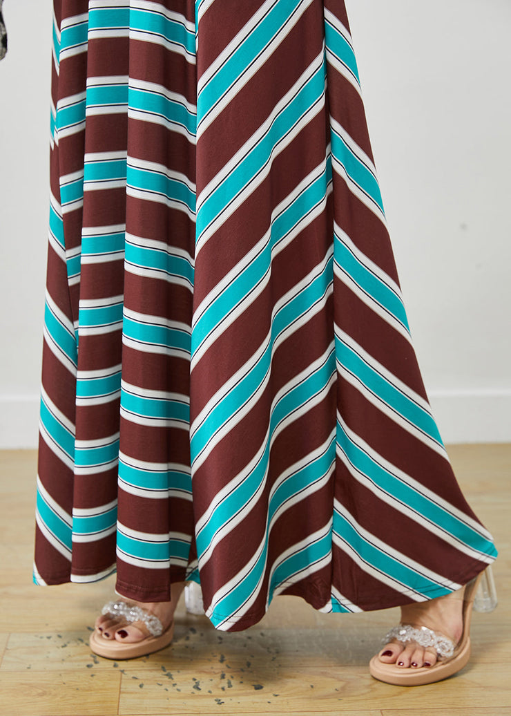 French Colorblock Striped Exra Large Hem Cotton Maxi Dress Spring