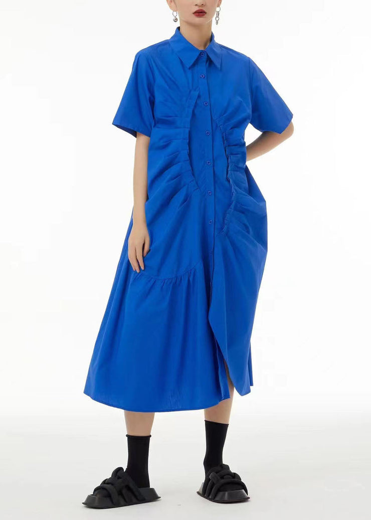 French Green Asymmetrical Wrinkled Cotton Robe Dresses Summer