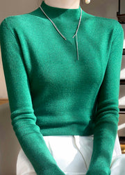 French Green High Neck Slim Fit Wool Knit Sweaters Spring