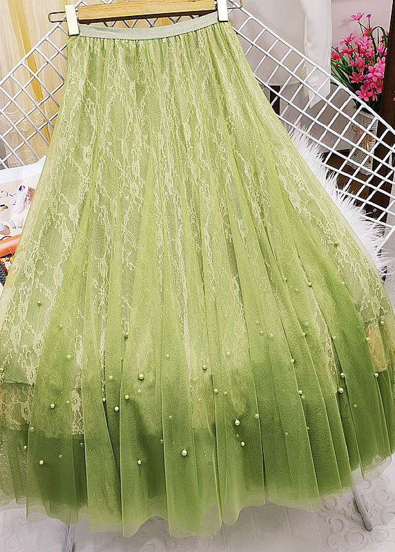 French Green Nail Bead Exra Large Hem Tulle Skirts Summer