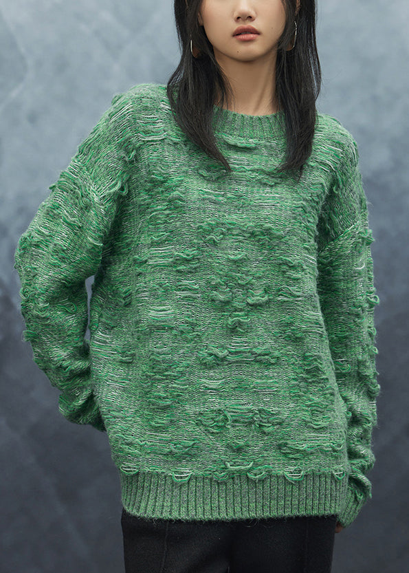 French Green O Neck Cozy Wool Knit Sweaters Spring