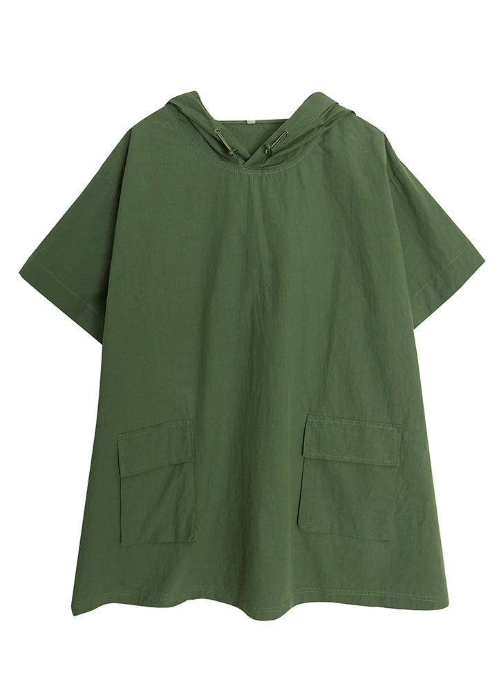 French Green Oversized Pockets Cotton Sweatshirt Streetwear Summer