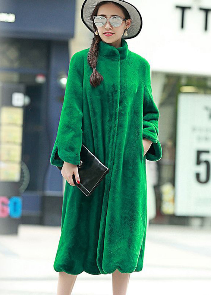 French Green Oversized Thick Fuzzy Fur Fluffy Coats Winter