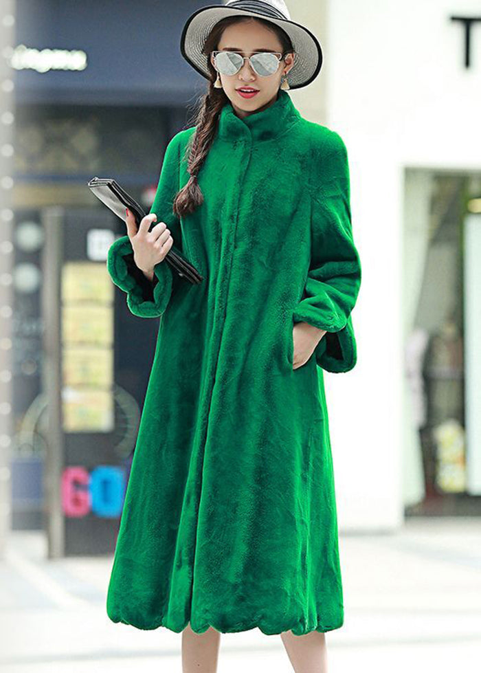 French Green Oversized Thick Fuzzy Fur Fluffy Coats Winter