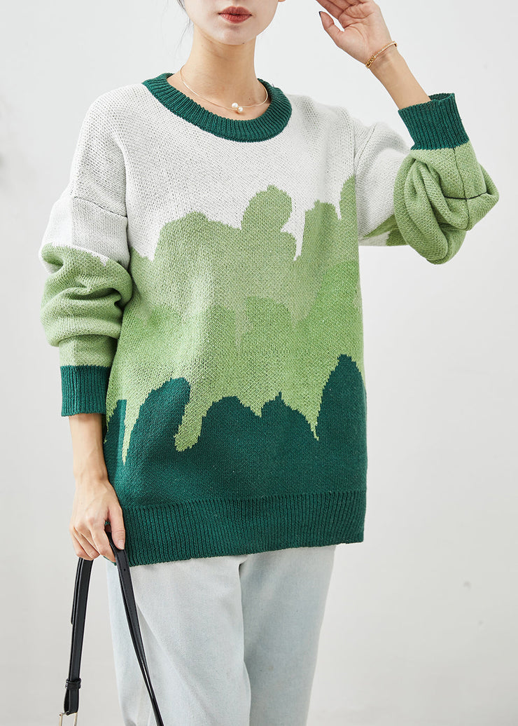 French Green Oversized Thick Knit Sweaters Winter