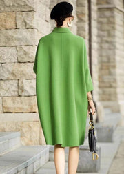 French Green Peter Pan Collar Patchwork Woolen Maxi Dress Long Sleeve