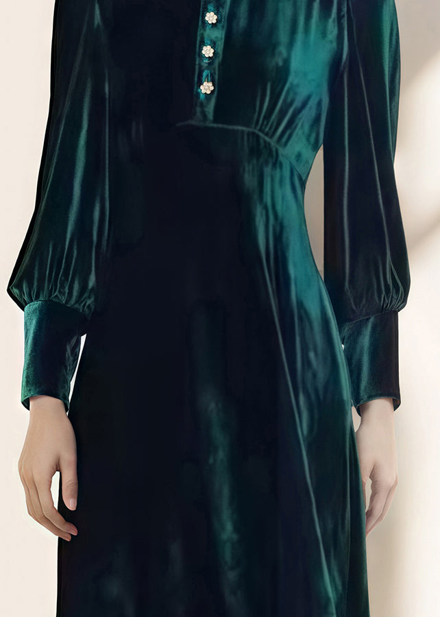 French Green Peter Pan Collar Velvet Dresses Fall