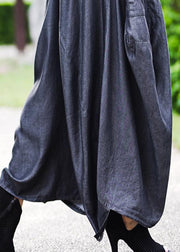 French Grey High Waist Wrinkled Asymmetrical Pockets Silk Skirts Fall