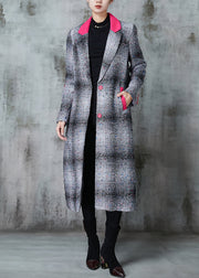 French Grey Plaid Patchwork Woolen Coats Spring