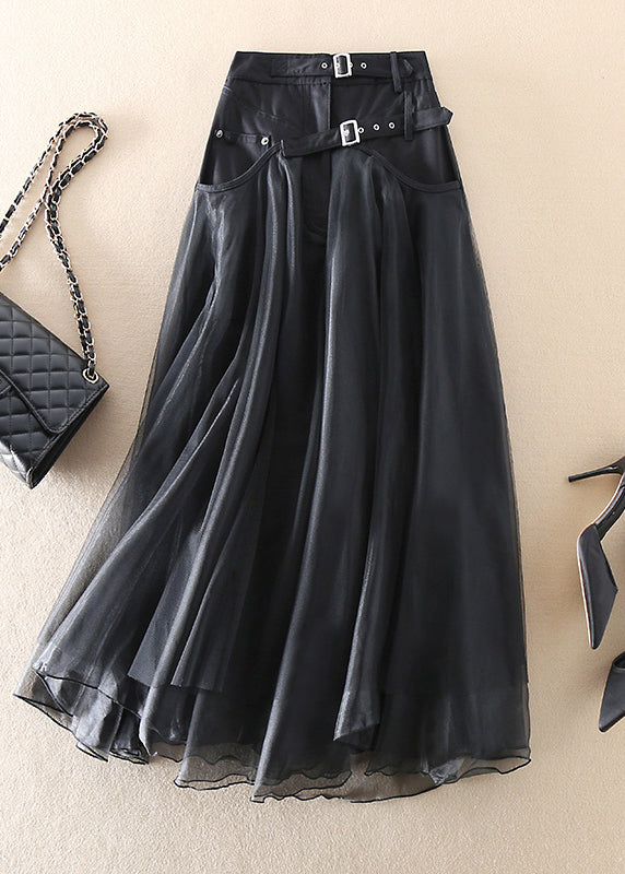 French Black fashion Patchwork Tulle Skirts Spring