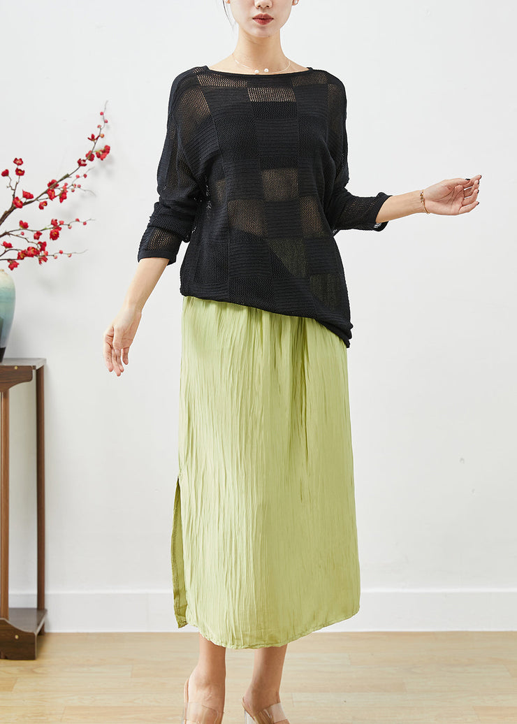 French Hollow Out Side Open Knit Tops And Skirts Two Pieces Set Fall