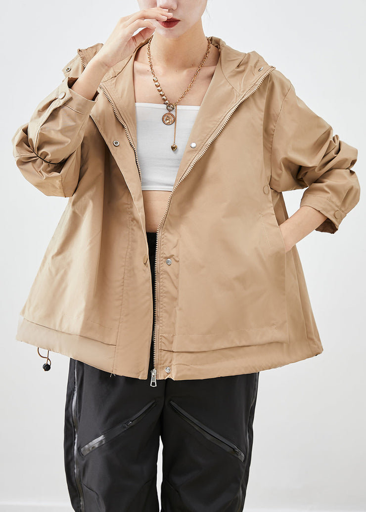 French Khaki Hooded Oversized Cotton Coat Outwear Fall