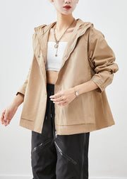 French Khaki Hooded Oversized Cotton Coat Outwear Fall