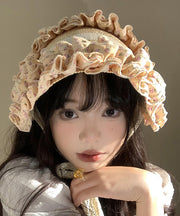 French Khaki Lace Ruffled Patchwork Straw Woven Hat