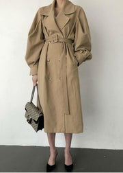 French Khaki Oversized Double Breast Cotton Trench Coats Spring