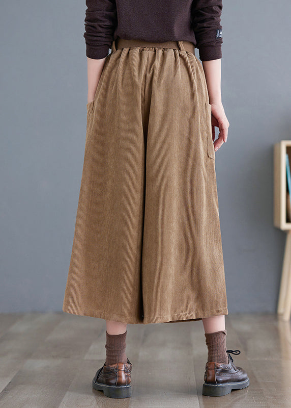 French Khaki Oversized Pockets Corduroy Pants Fall