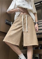 French Khaki Print Side Open Cotton Summer Mens Shorts