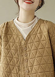 French Khaki Solid Color Fine Cotton Filled Jackets Winter