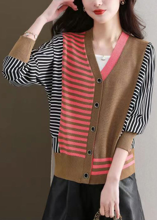 French Khaki V Neck Cozy Thin Knit Cardigan Fall